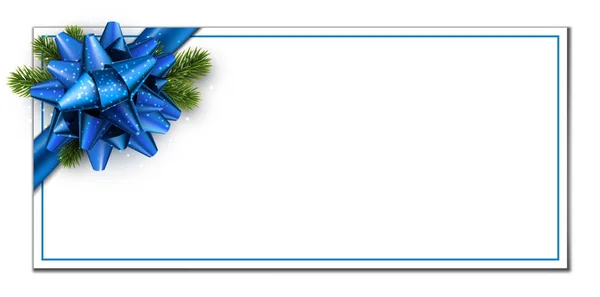 Banner de Natal branco com arco azul . — Vetor de Stock