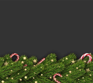 Köknar dalı ve şeker ile Noel arka plan.