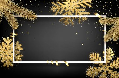 Çam dalları ve kar taneleri ile kış arka plan.