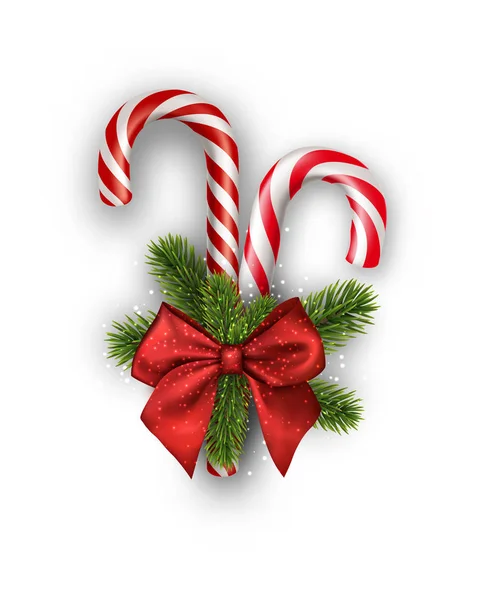 Bastoncini di zucchero natalizio con fiocco rosso — Vettoriale Stock