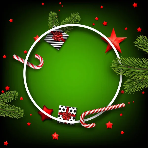 クリスマスのモミの枝と星の背景. — ストックベクタ