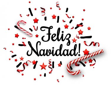 Konfeti ile beyaz neşeli Noel kartı. 