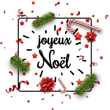 Konfeti ile beyaz Merry Christmas arka plan. 