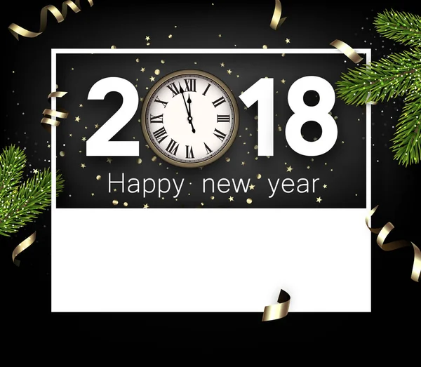 Karta nowy rok 2018 z zegarem. — Wektor stockowy