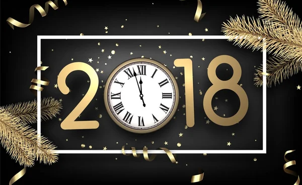 2018 Neujahrshintergrund mit Uhr. — Stockvektor