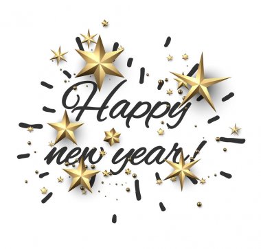Mutlu yeni yıl altın yıldız ile yazdırma. 