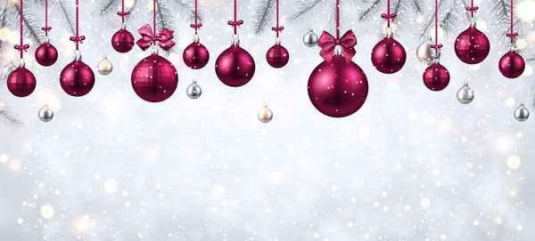 Banner brillante con bolas de Navidad rosa . — Vector de stock