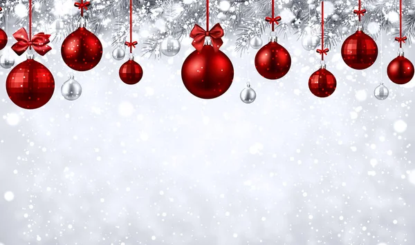 Glanzende achtergrond met rode kerstballen. — Stockvector