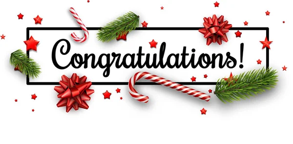 Congratulazioni banner natalizio con fiocchi . — Vettoriale Stock