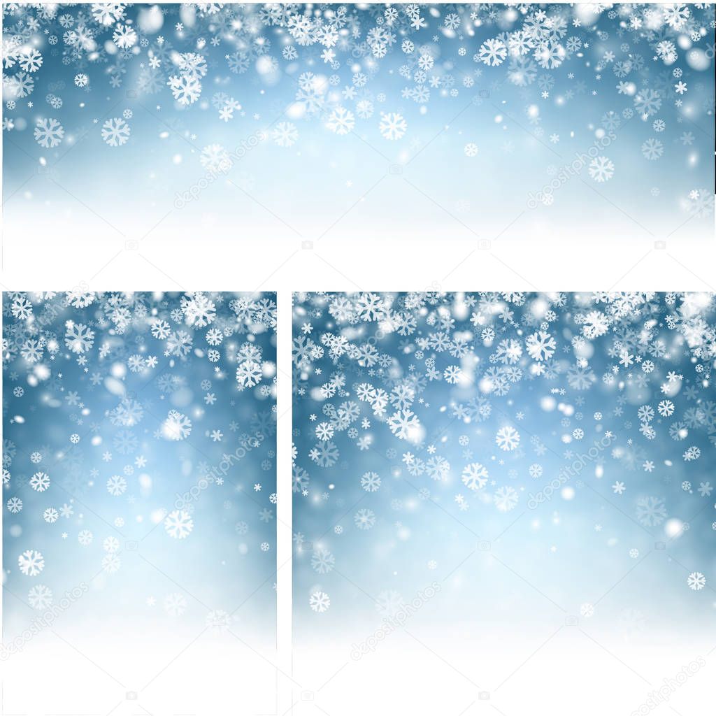Blue winter backgrounds with snowflakes. 