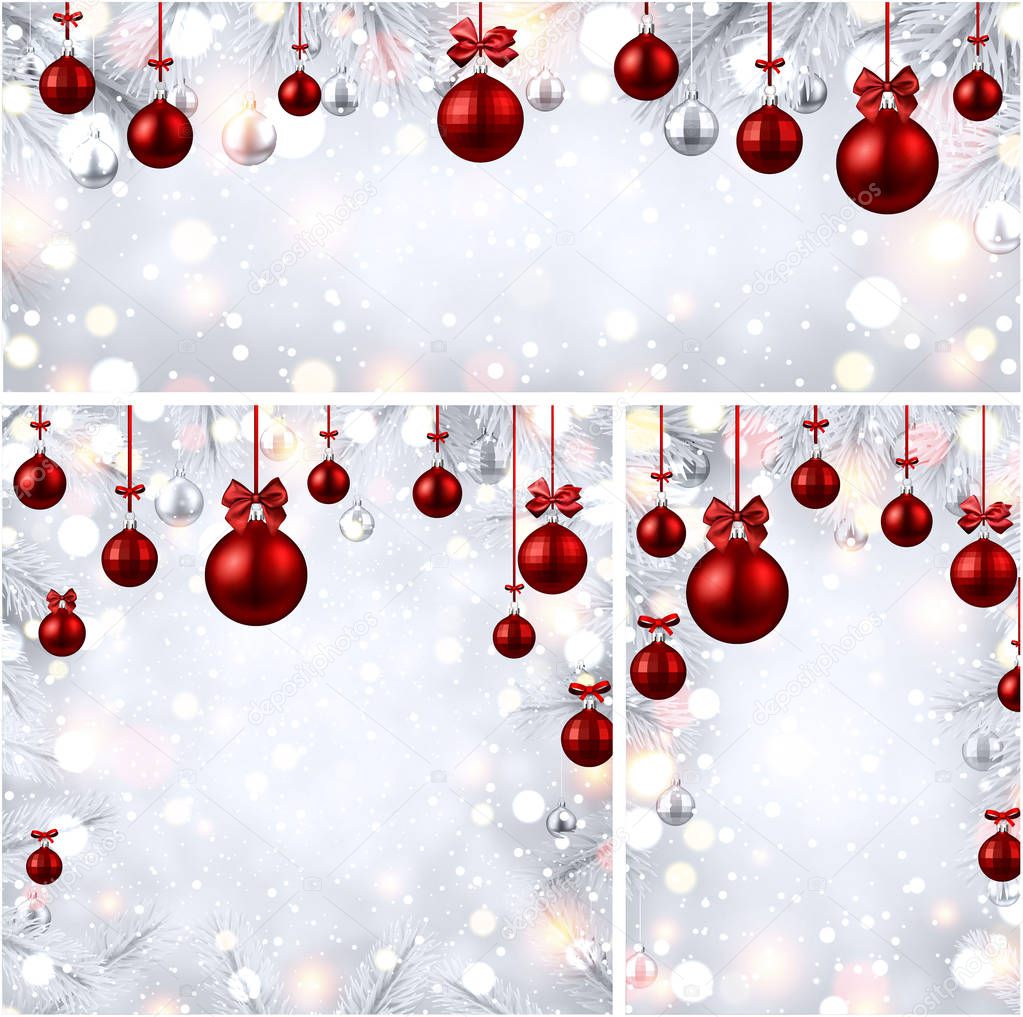 New Year backgrounds with red Christmas balls.