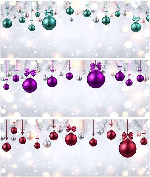 Banderas brillantes con bolas de Navidad . — Archivo Imágenes Vectoriales