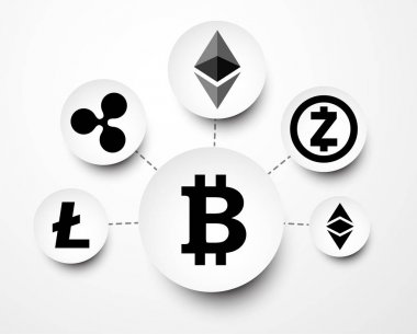 Beyaz Bitcoin ve cryptocurrency semboller.