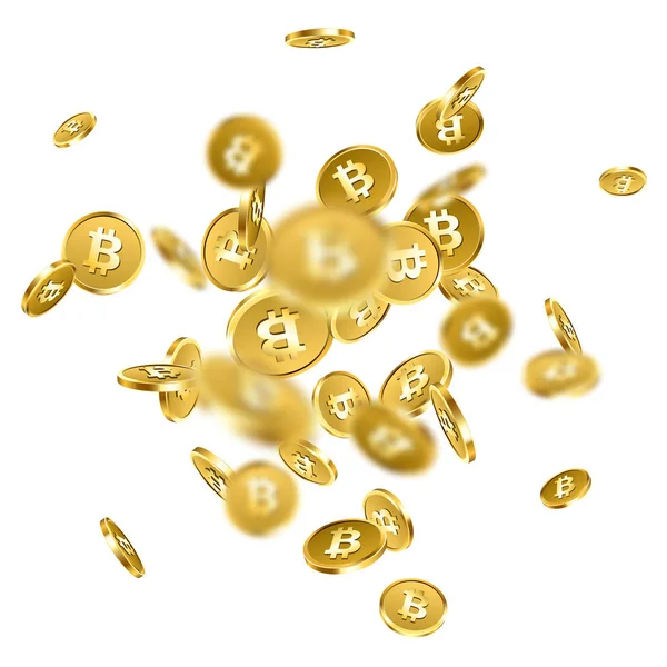 Achtergrond met vallende gouden bitcoins. — Stockvector
