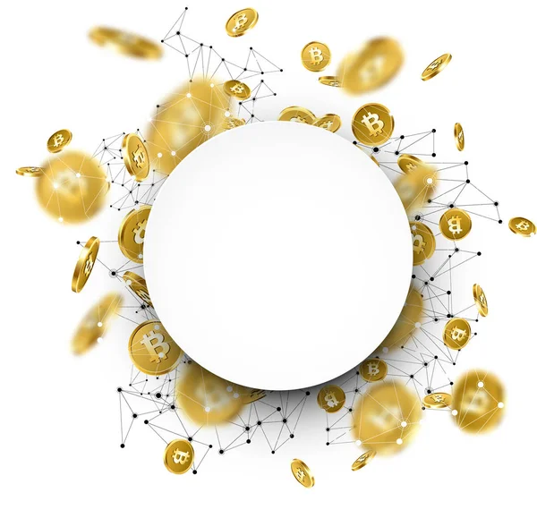 Στρογγυλή φόντο με πτώση χρυσά bitcoins. — Διανυσματικό Αρχείο