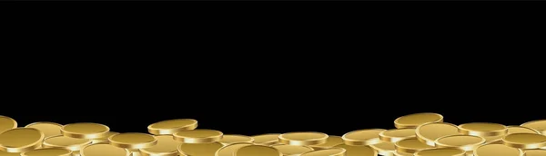 Banner negro con monedas de oro . — Vector de stock