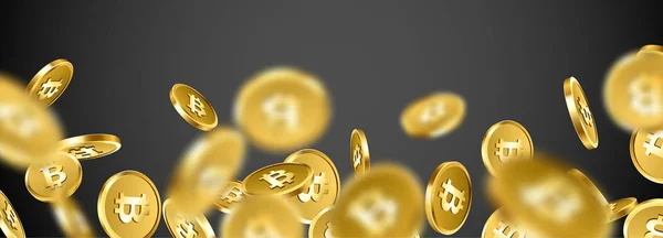 Bannière avec chute Bitcoins d'or . — Image vectorielle