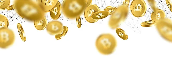 Banner met vallende gouden bitcoins. — Stockvector