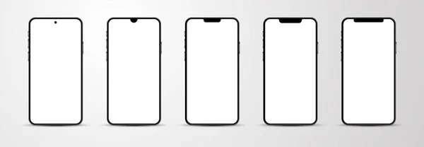 Conjunto de mockup smartphone com tela branca em branco . — Vetor de Stock