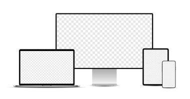 Gümüş gerçekçi elektronik aygıtlar kümesi: akıllı telefon, tablet, 
