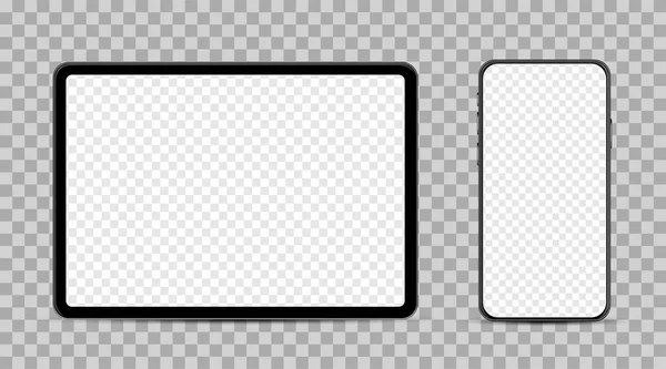Прості мобільні пристрої: смартфони, планшети з порожніми прозорими екранами . — стоковий вектор