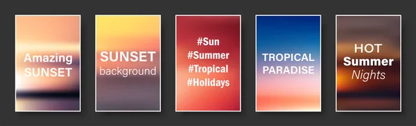 Jeu de cartes de coucher de soleil coloré et lever de soleil en papier avec texte . — Image vectorielle