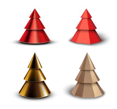 Kırmızı ve altın soyut 3D noel ağaçları. 