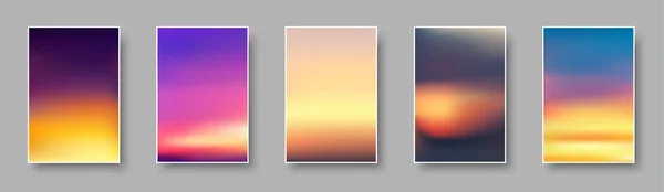 Conjunto de coloridas tarjetas de papel al atardecer y al amanecer . — Vector de stock