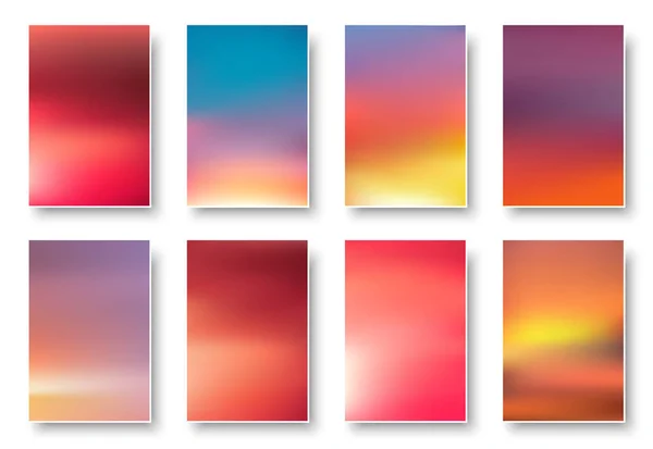 Conjunto de coloridas tarjetas de papel al atardecer y al amanecer . — Vector de stock
