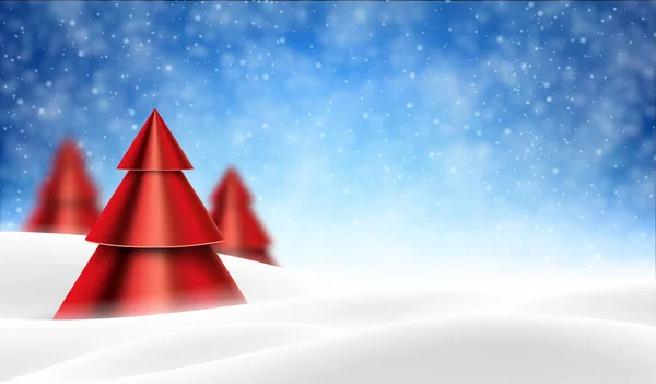 Invierno horizontal azul paisaje con rojo brillante árboles de Navidad . — Vector de stock