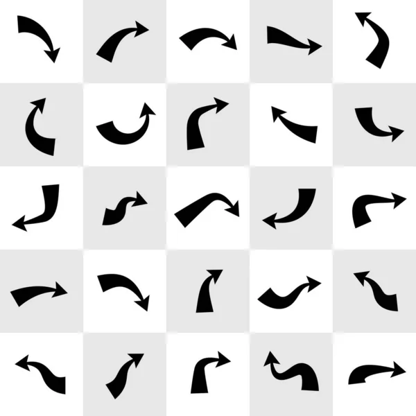 Set van zwarte gebogen pijlen geïsoleerd op lichte achtergrond. — Stockvector