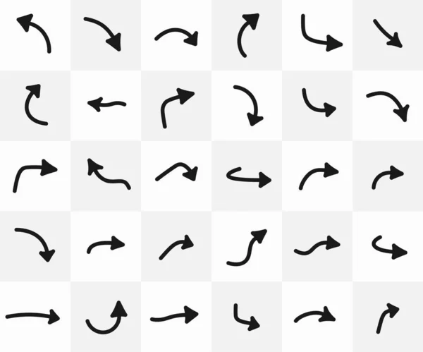 Zestaw czarnych zakrzywionych strzałek izolowanych na jasnym tle. — Wektor stockowy
