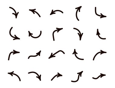 Beyaz arka plan üzerinde izole siyah eğri ok kümesi.