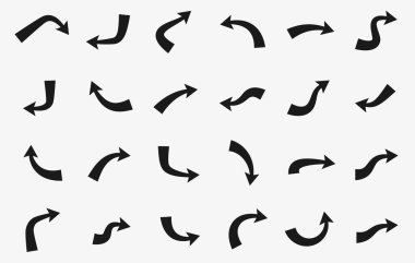 Set of black curved arrows isolated on light background. clipart