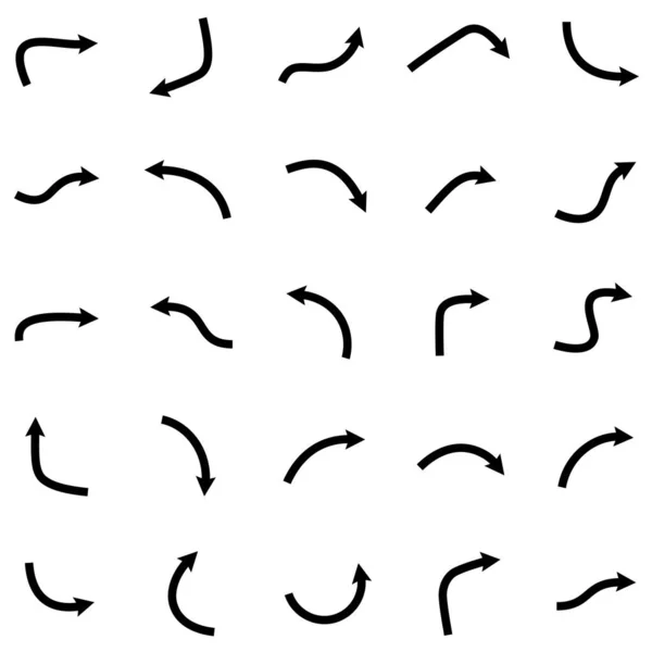 Conjunto de setas curvas pretas isoladas sobre fundo branco . — Vetor de Stock