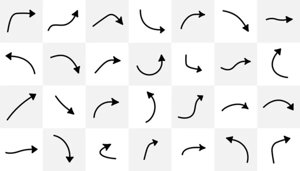 Set van zwarte gebogen pijlen geïsoleerd op lichte achtergrond. — Stockvector