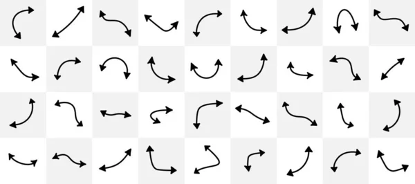 Ensemble de flèches courbes noires isolées sur fond clair . — Image vectorielle