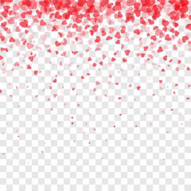 Sevgililer günü kartı. Kalp konfetisi dağınık arkaplanda düşüyor