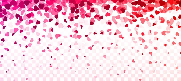 Valentin-Tageskarte. Herz-Konfetti fällt über Gradienten rosa Hintergrund für Grußkarten, Hochzeitseinladung. — Stockvektor