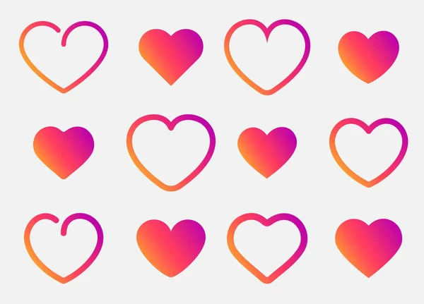 Herzsymbole gesetzt. Liebe und wie rosa Farbverlauf Symbole isoliert auf weißem Hintergrund. — Stockvektor