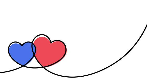 Valentines card with line art drawing of two simple hearts sign. — 스톡 벡터