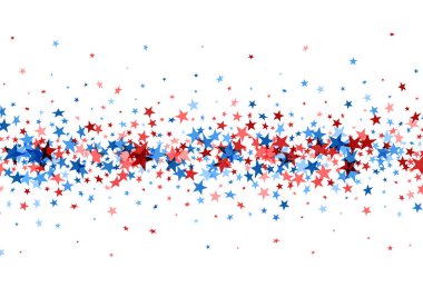 Yatay kırmızı ve mavi yıldız konfetileri. Vektör illüstrasyonu.