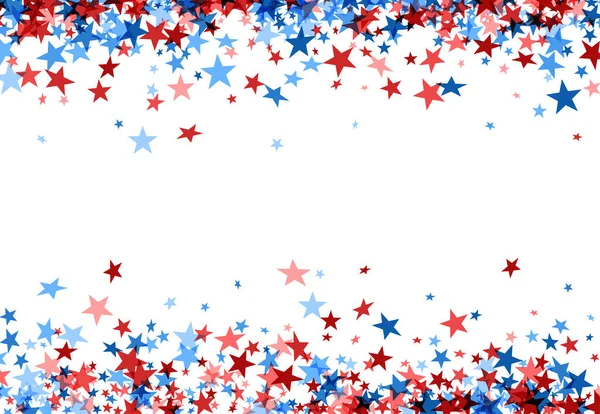 Blue and red stars frame with white background. Falling stars confetti, vector illustration.