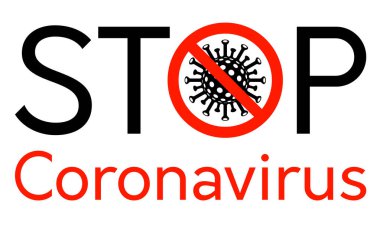 Coronavirus işaretini siyah ve kırmızı kelimelerle durdur. O harfi yerine koronavirüs molekülünün üstünü çizdim..