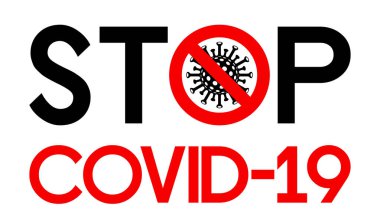 Coronavirus işaretini siyah ve kırmızı kelimelerle durdur. O harfi yerine koronavirüs molekülünün üstünü çizdim..