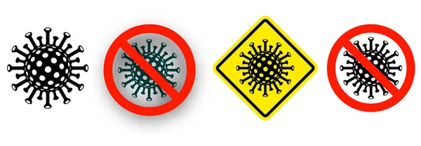 Σύνολο Προειδοποιητικών Σημείων Vector Stop Virus Κόκκινο Διαγραμμένο Σημάδι Κίτρινο — Διανυσματικό Αρχείο