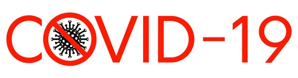 Červená Covid Titulek Přeškrtnutou Covid Molekulou Písmenu Vektorová Ilustrace — Stockový vektor