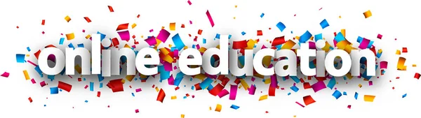 White Paper Online Education Sign Multi Colored Confetti Background Vector — Stock Vector