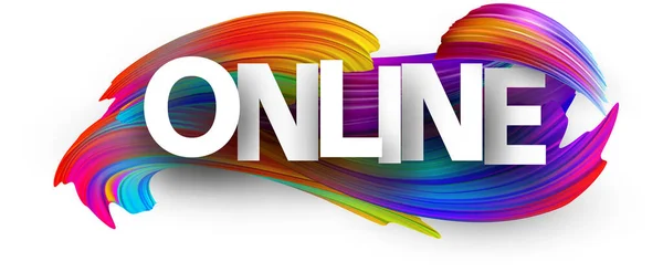 複数の色のブラシストロークの背景に白い紙のオンラインサイン Web用ベクトル設計要素 大文字ヘッダー — ストックベクタ