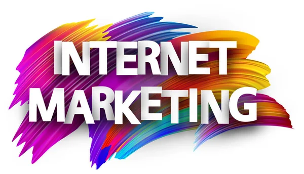 Fehér Papír Internet Marketing Jel Többszínű Ecsetvonások Háttér Nagybetűs Fejléc — Stock Vector